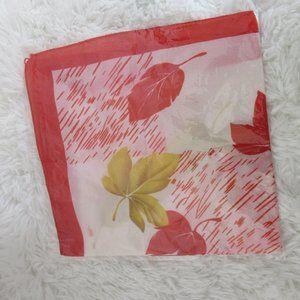 Brand New Chinese Silk Scarf Red Border with Red and Gold Fall Leaves